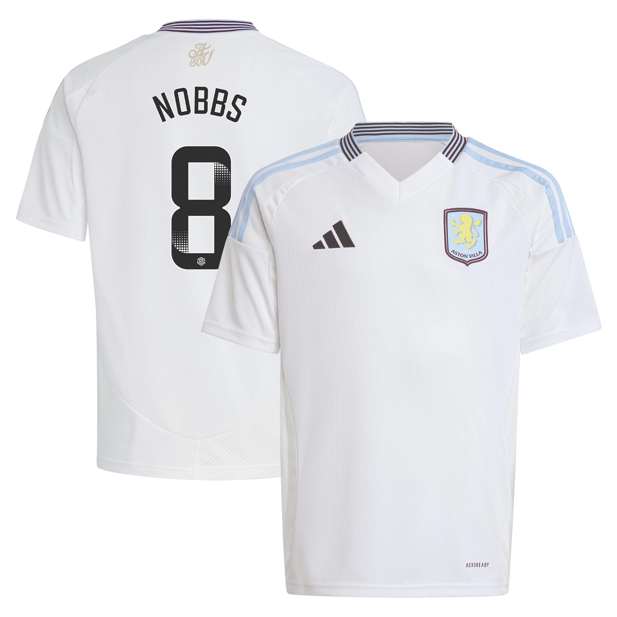 AVFC aston villa wsl adidas away shirt 2024-25 – kids with nobbs 8 printing Collection | Official Aston Villa Kits and Apparel