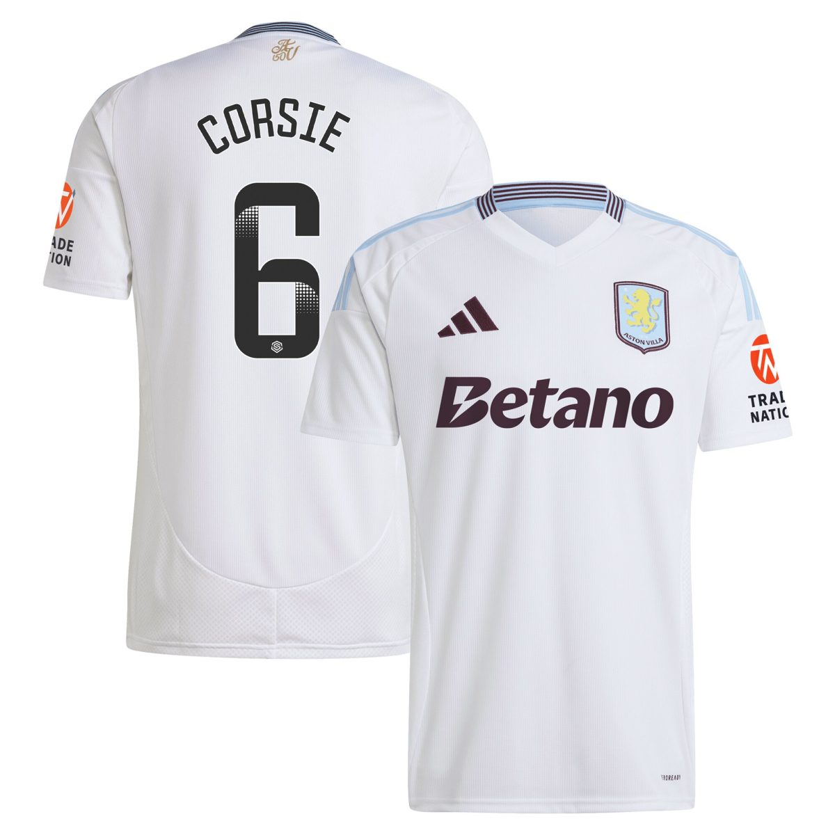 AVFC aston villa wsl adidas away shirt 2024-25 with corsie 6 printing Collection | Official Aston Villa Kits and Apparel