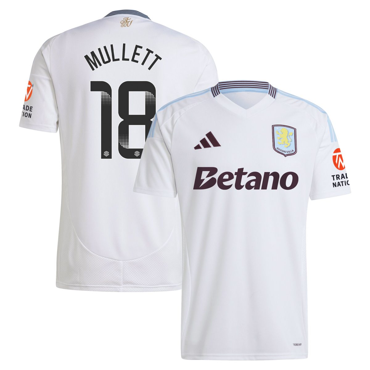 AVFC aston villa wsl adidas away shirt 2024-25 with mullett 18 printing Collection | Official Aston Villa Kits and Apparel