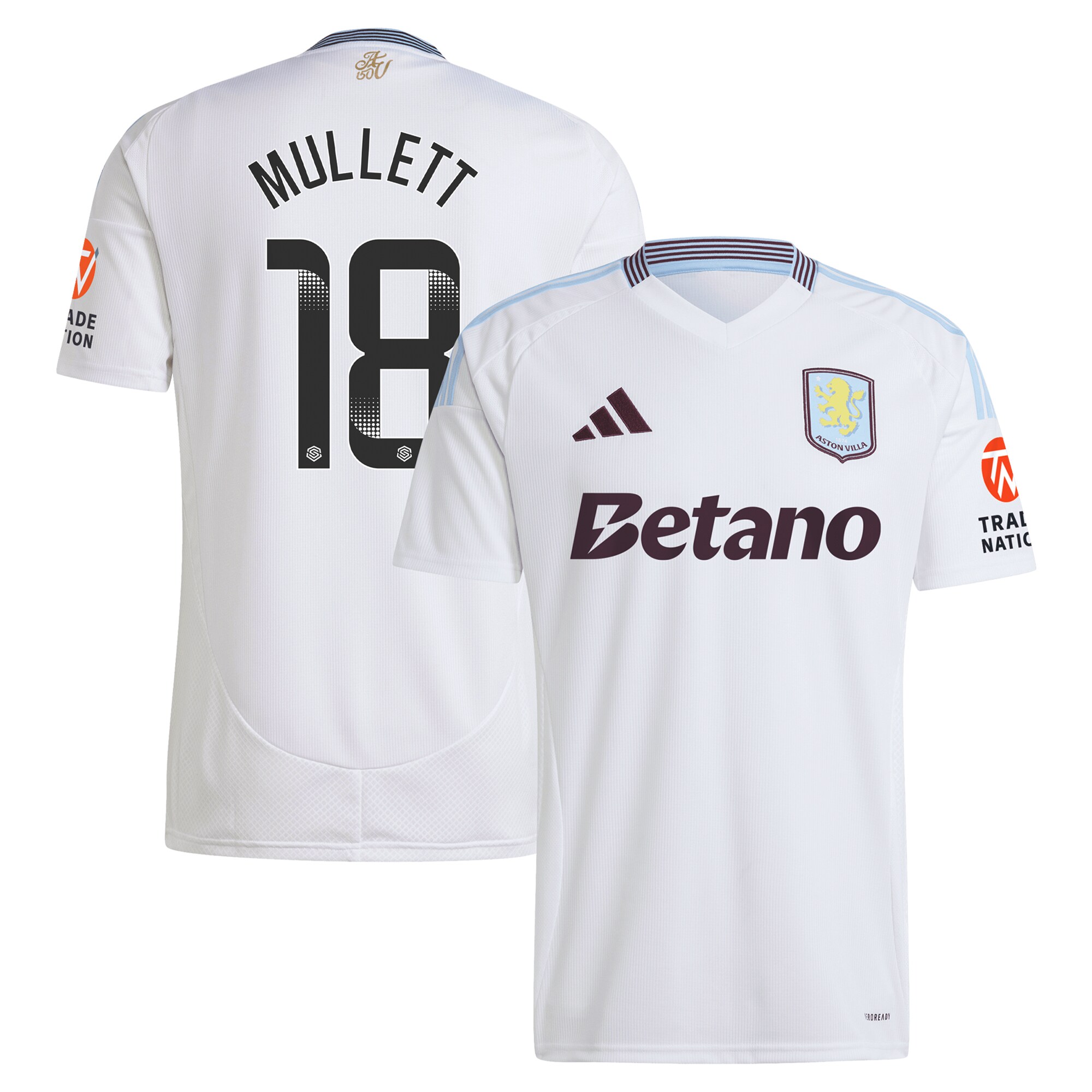 AVFC aston villa wsl adidas away shirt 2024-25 with mullett 18 printing Collection | Official Aston Villa Kits and Apparel
