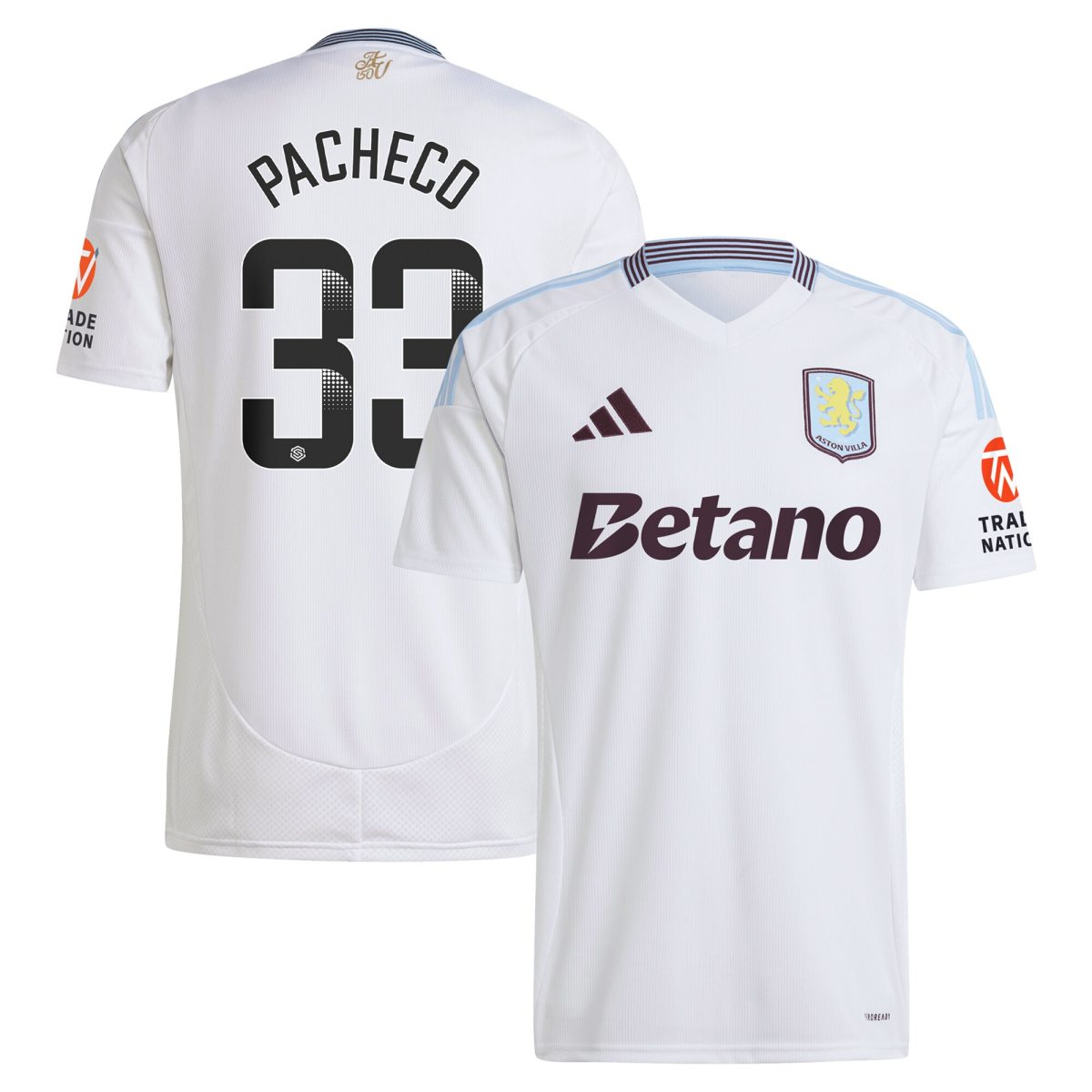 AVFC aston villa wsl adidas away shirt 2024-25 with pacheco 33 printing Collection | Official Aston Villa Kits and Apparel