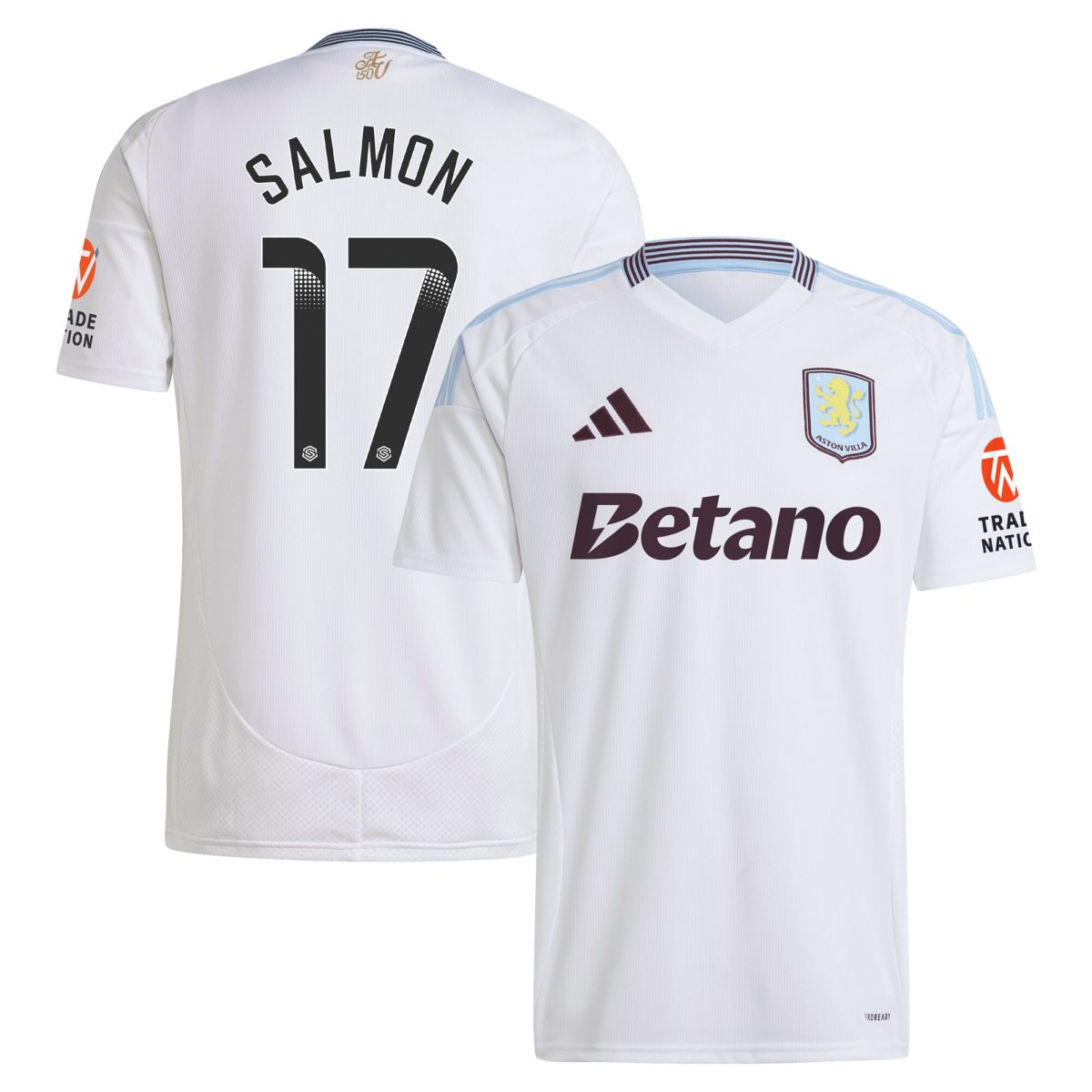 AVFC aston villa wsl adidas away shirt 2024-25 with salmon 17 printing Collection | Official Aston Villa Kits and Apparel
