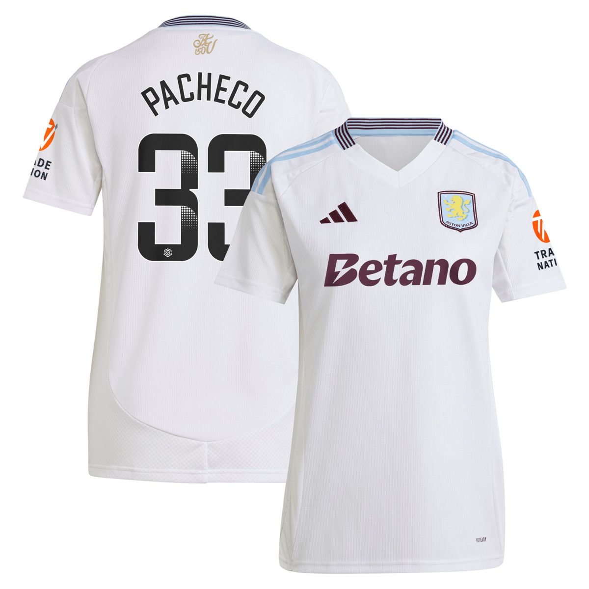 AVFC aston villa wsl adidas away shirt 2024-25 – womens with pacheco 33 printing Collection | Official Aston Villa Kits and Apparel