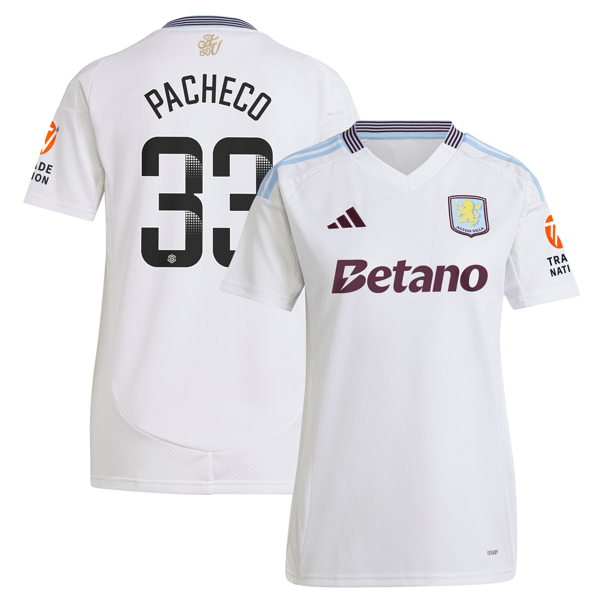 AVFC aston villa wsl adidas away shirt 2024-25 – womens with pacheco 33 printing Collection | Official Aston Villa Kits and Apparel