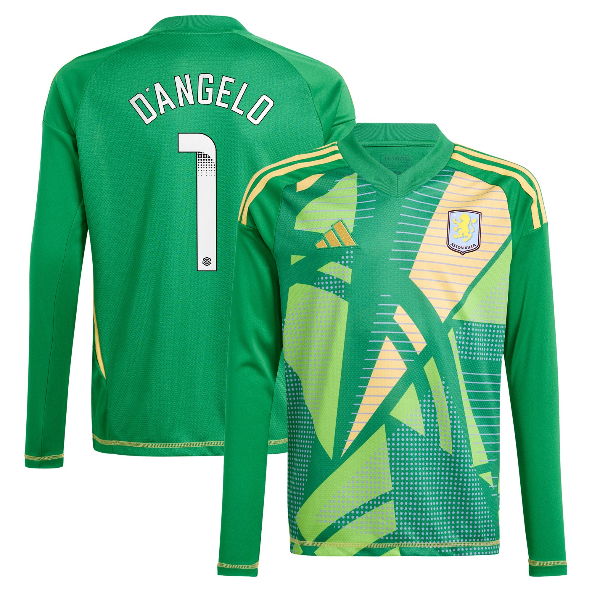 AVFC aston villa wsl adidas goalkeeper shirt 2024-25 – long sleeve – kids with dangelo 1 printing – 202712206-01 Collection | Official Aston Villa Kits and Apparel