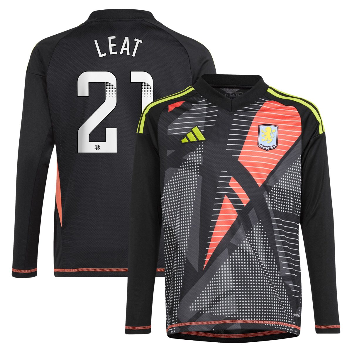 AVFC aston villa wsl adidas goalkeeper shirt 2024-25 – long sleeve – kids with leat 21 printing Collection | Official Aston Villa Kits and Apparel
