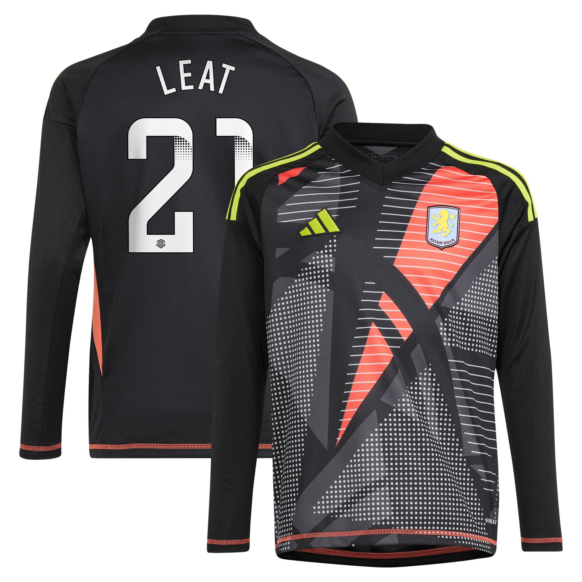 AVFC aston villa wsl adidas goalkeeper shirt 2024-25 – long sleeve – kids with leat 21 printing Collection | Official Aston Villa Kits and Apparel