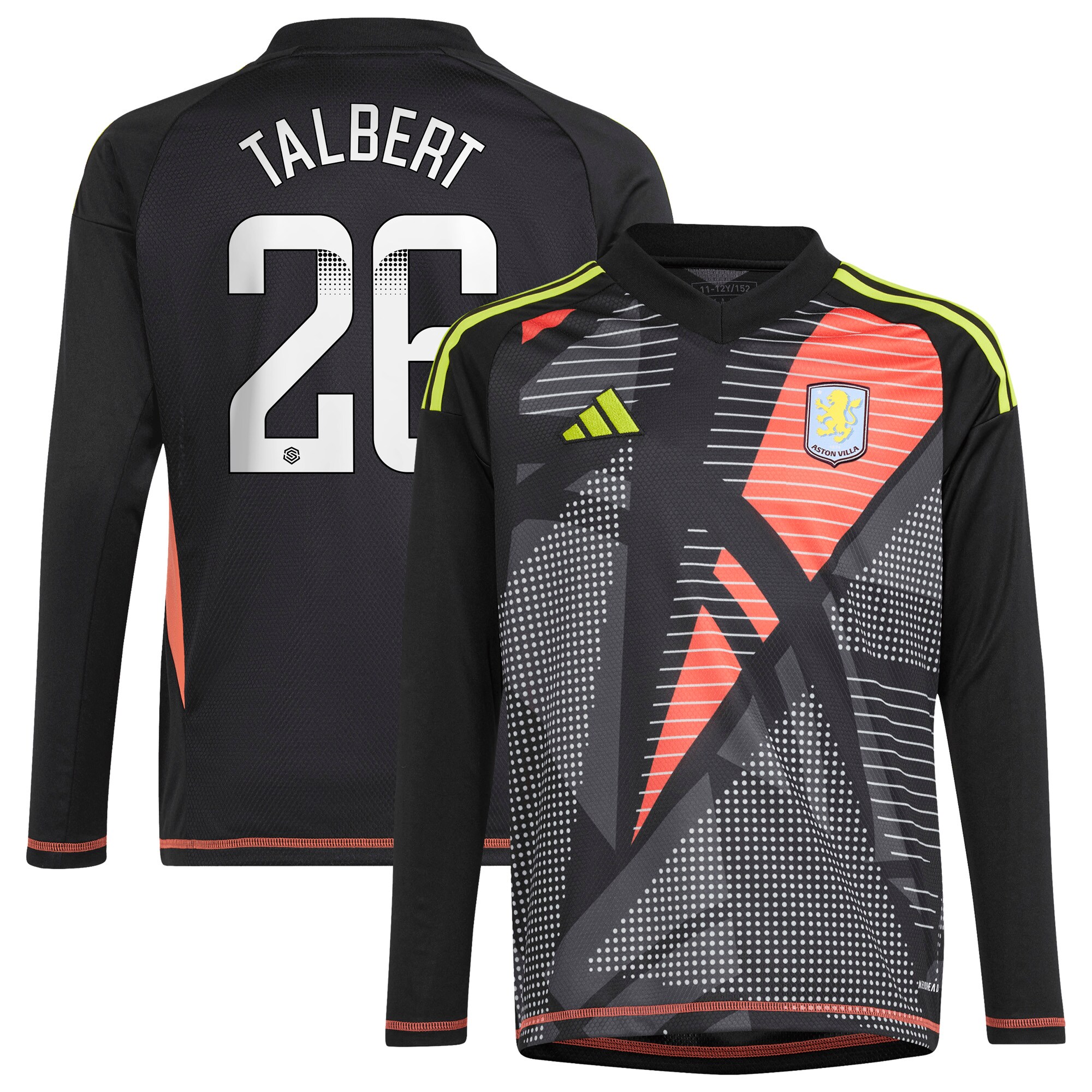 AVFC aston villa wsl adidas goalkeeper shirt 2024-25 – long sleeve – kids with talbert 26 printing Collection | Official Aston Villa Kits and Apparel