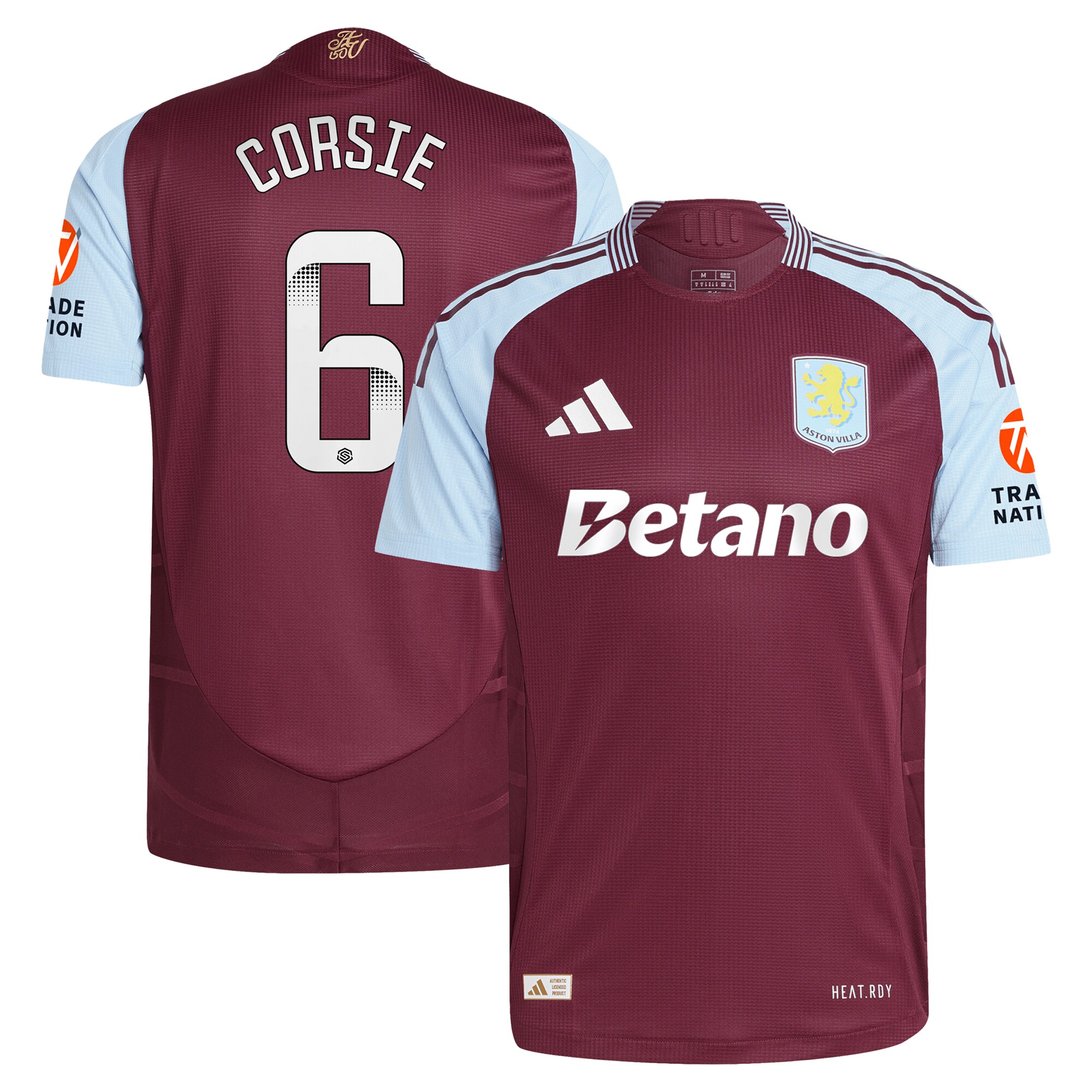 AVFC aston villa wsl adidas home authentic shirt 2024-25 with corsie 6 printing Collection | Official Aston Villa Kits and Apparel