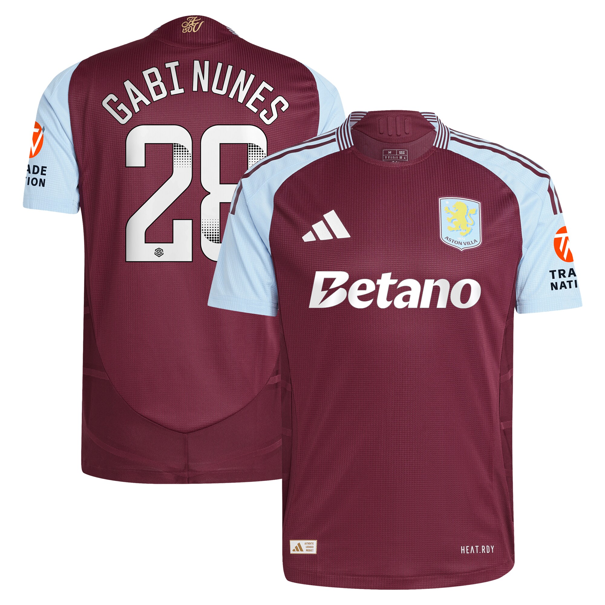 AVFC aston villa wsl adidas home authentic shirt 2024-25 with gabi nunes 28 printing Collection | Official Aston Villa Kits and Apparel