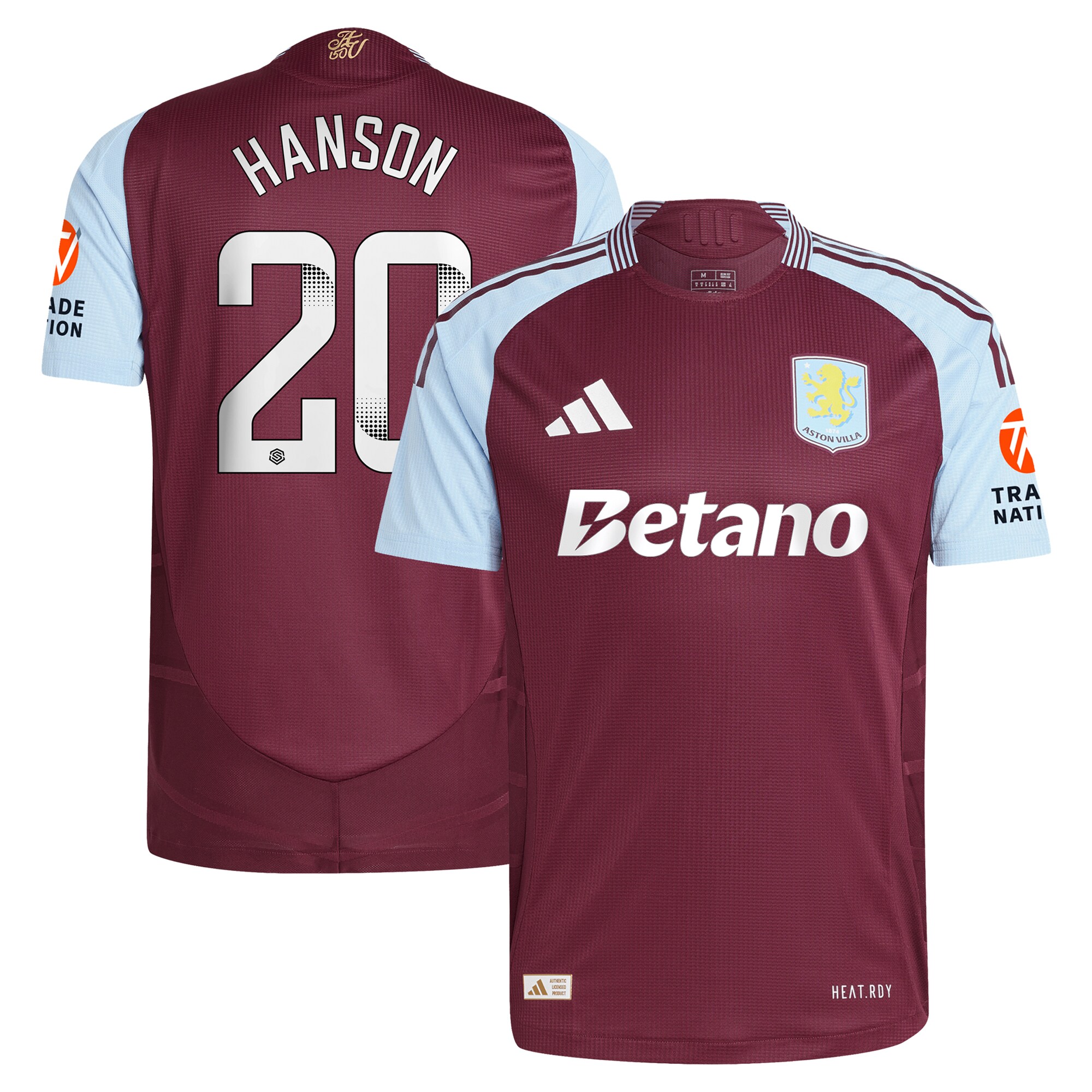 AVFC aston villa wsl adidas home authentic shirt 2024-25 with hanson 20 printing Collection | Official Aston Villa Kits and Apparel