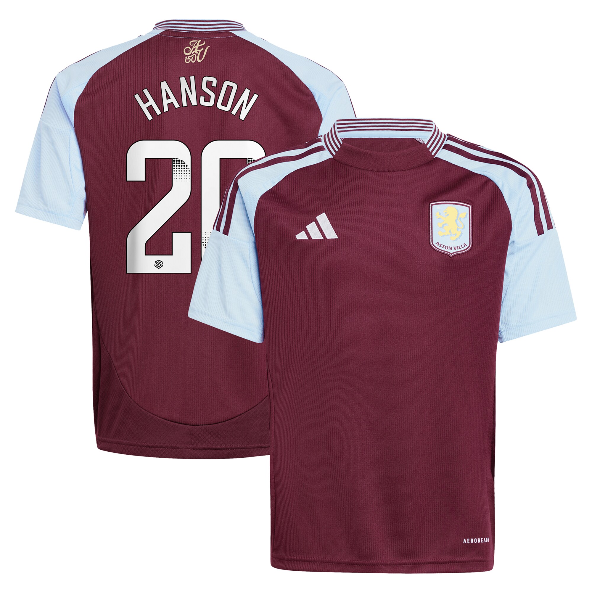 AVFC aston villa wsl adidas home shirt 2024-25 – kids with hanson 20 printing Collection | Official Aston Villa Kits and Apparel
