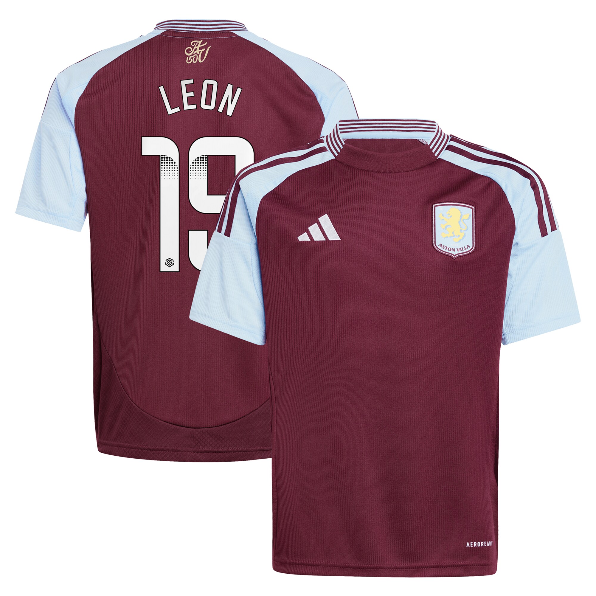 AVFC aston villa wsl adidas home shirt 2024-25 – kids with leon 19 printing Collection | Official Aston Villa Kits and Apparel