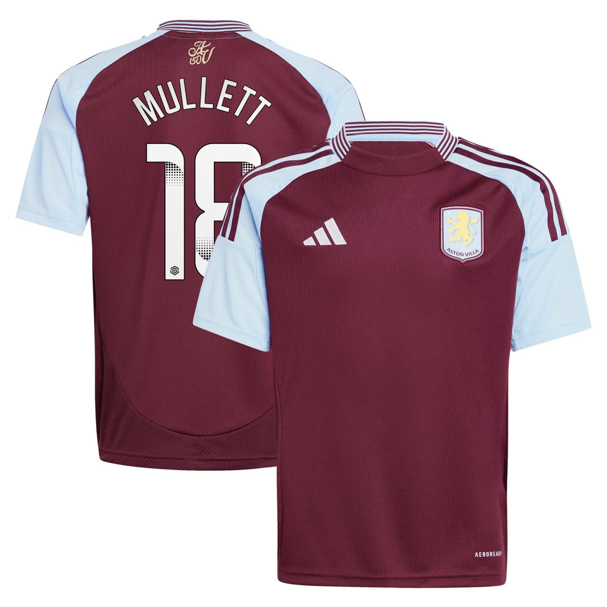 AVFC aston villa wsl adidas home shirt 2024-25 – kids with mullett 18 printing Collection | Official Aston Villa Kits and Apparel