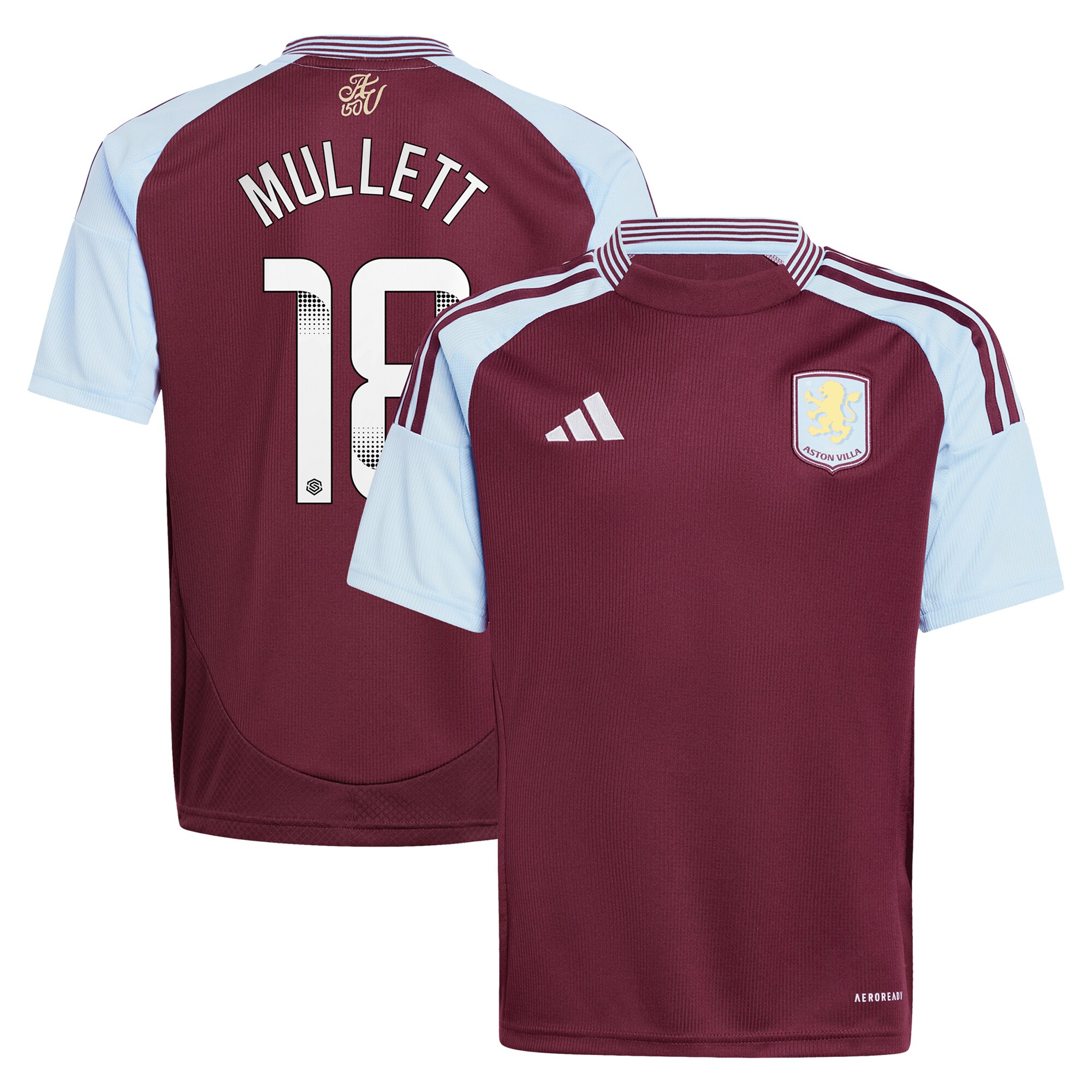 AVFC aston villa wsl adidas home shirt 2024-25 – kids with mullett 18 printing Collection | Official Aston Villa Kits and Apparel