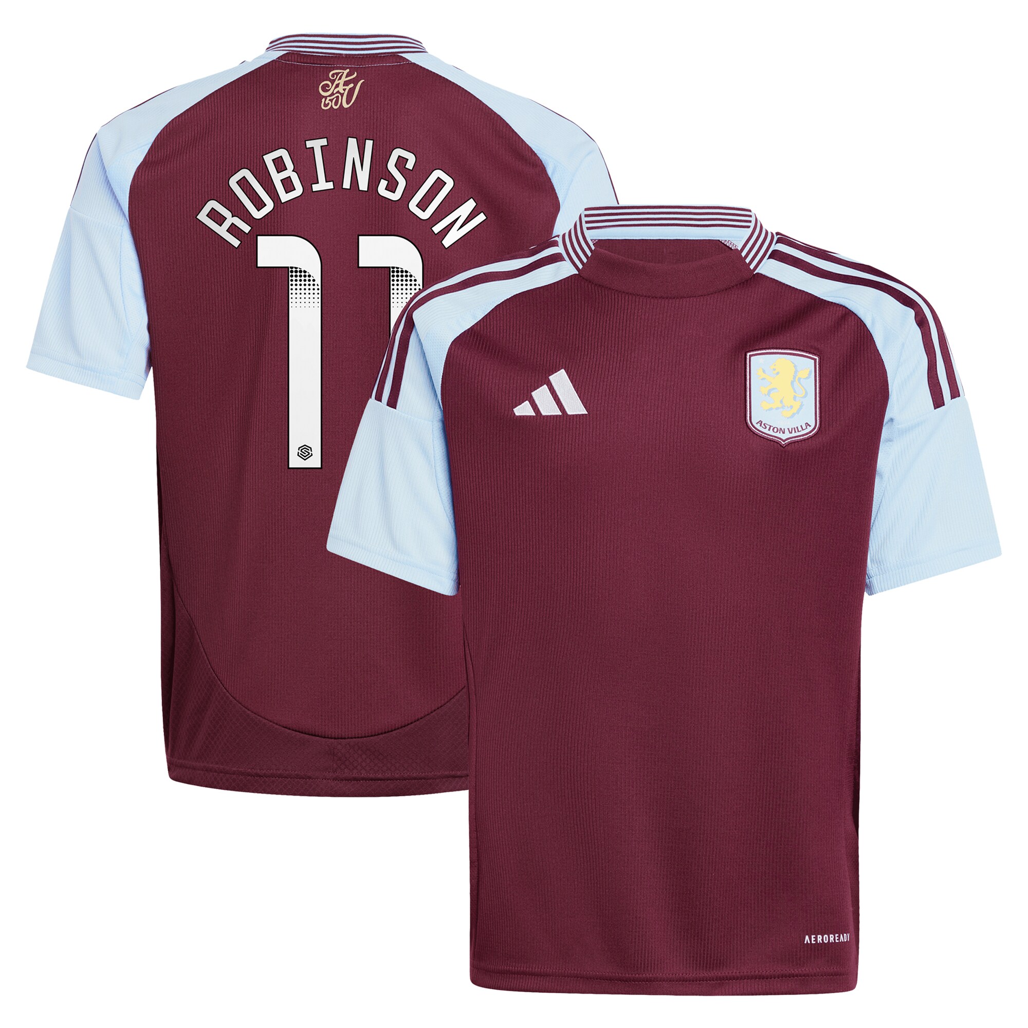 AVFC aston villa wsl adidas home shirt 2024-25 – kids with robinson 11 printing Collection | Official Aston Villa Kits and Apparel