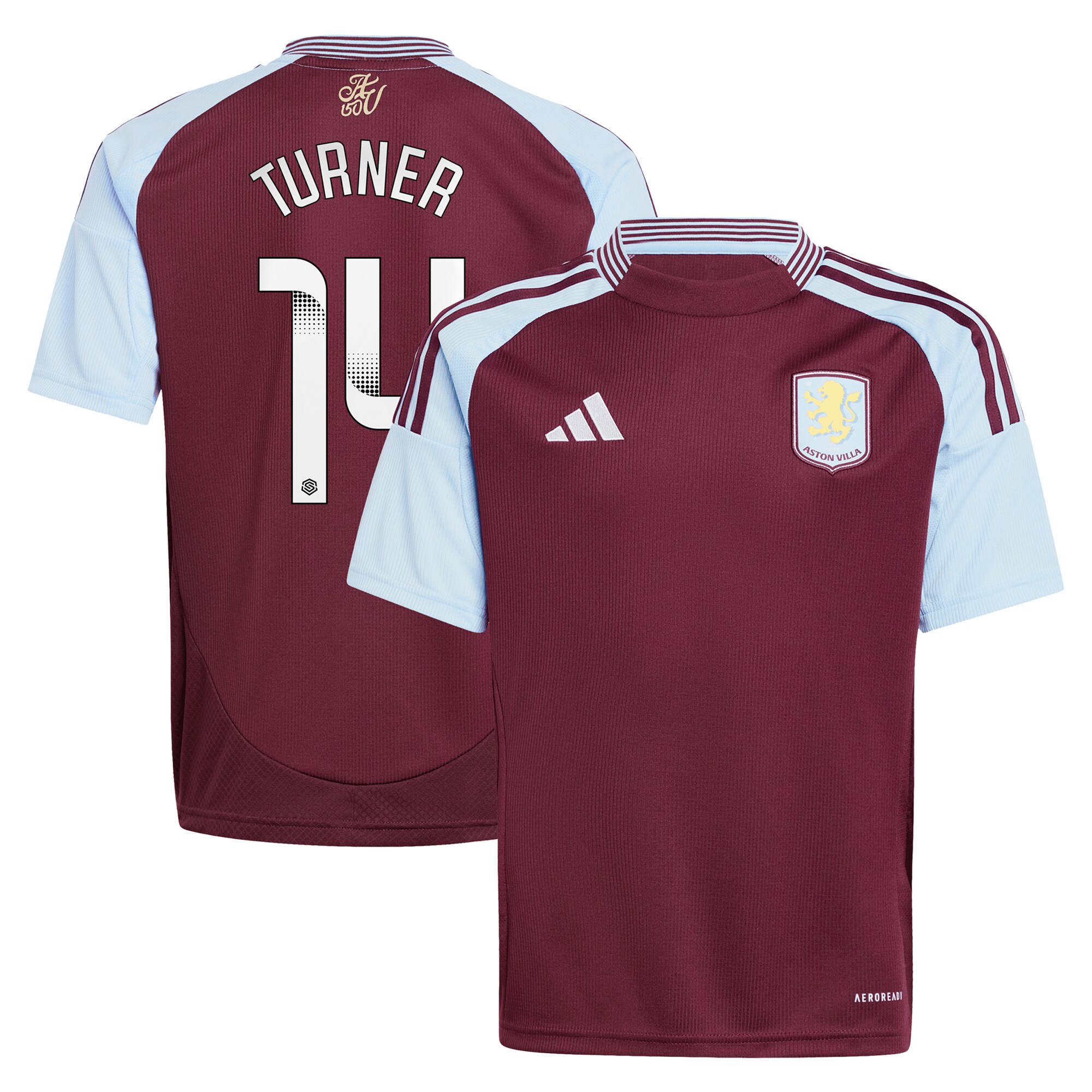 AVFC aston villa wsl adidas home shirt 2024-25 – kids with turner 14 printing Collection | Official Aston Villa Kits and Apparel