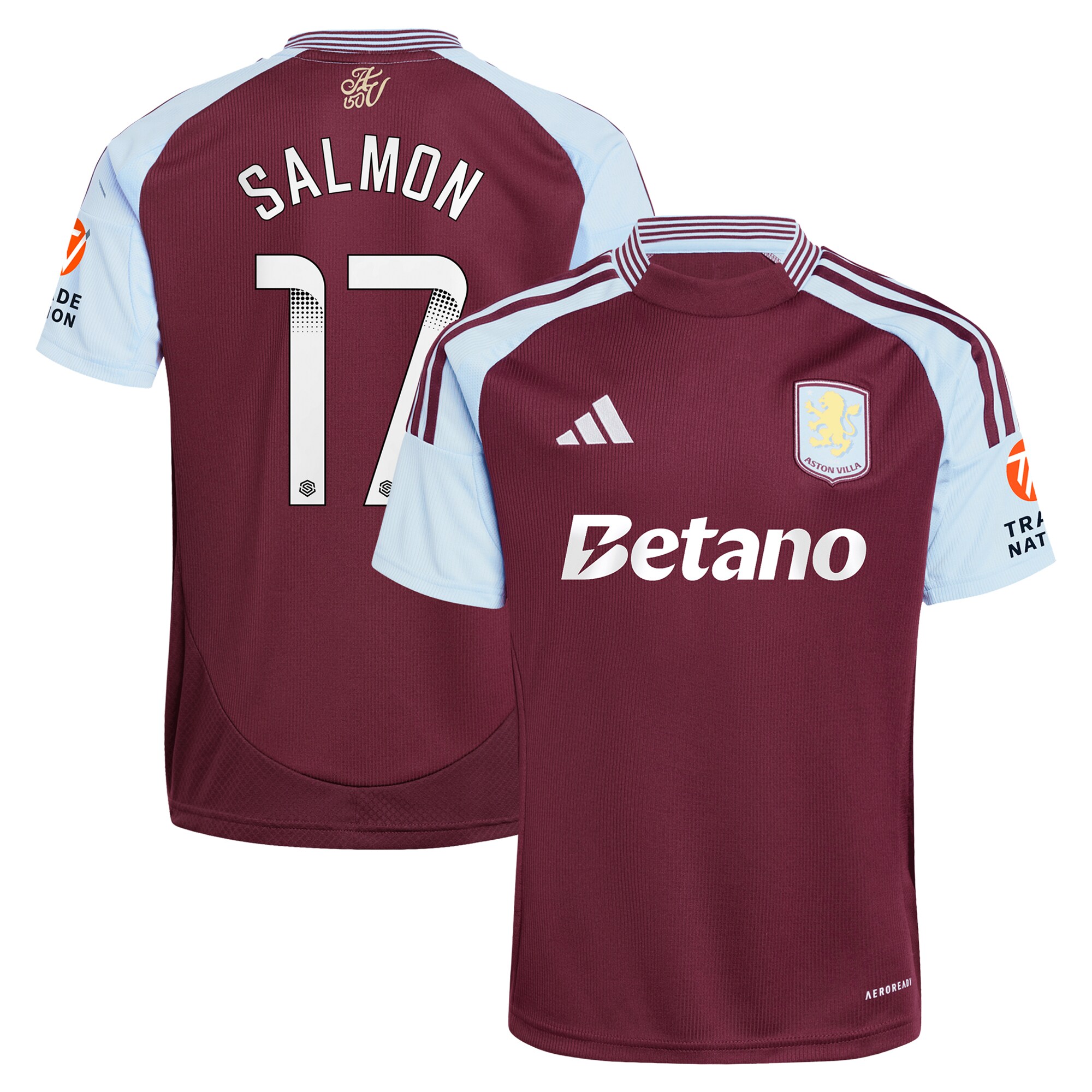 AVFC aston villa wsl adidas home shirt 2024-25 with salmon 17 printing Collection | Official Aston Villa Kits and Apparel