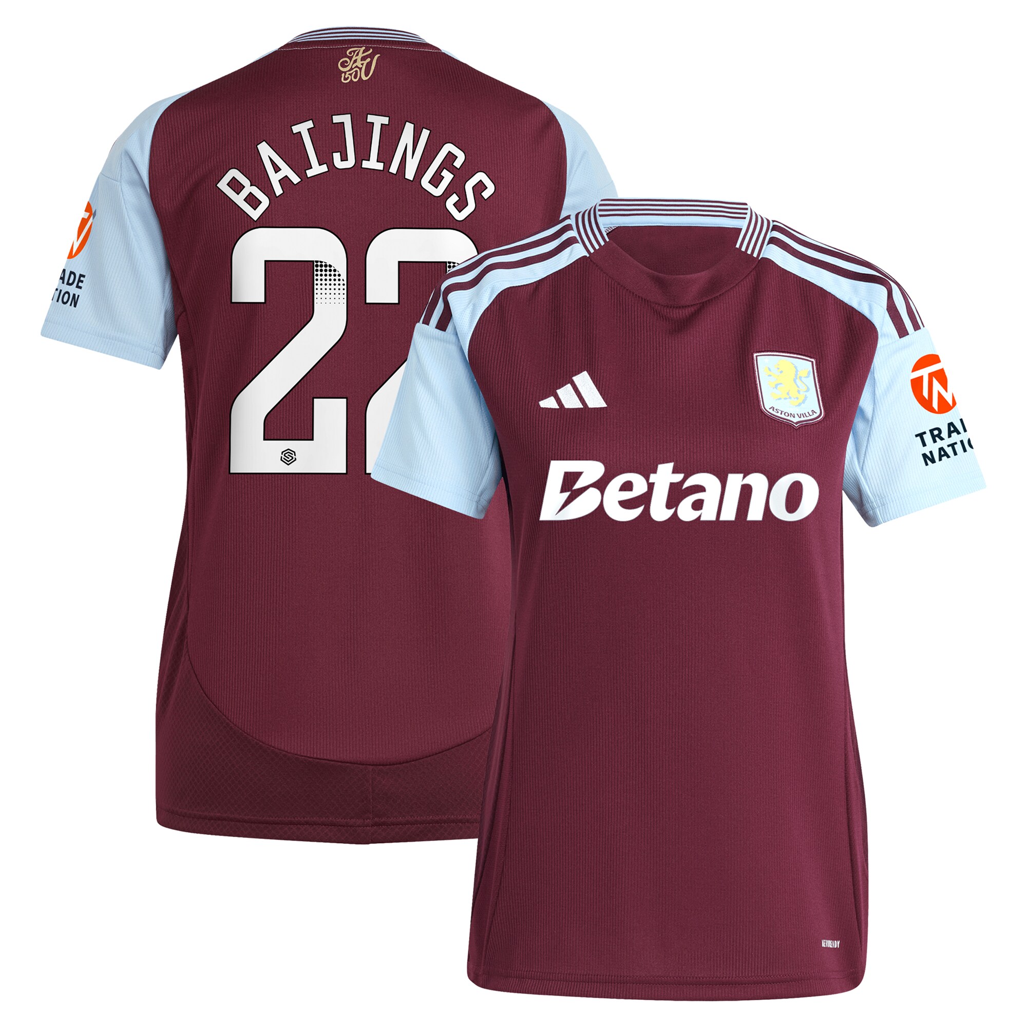 AVFC aston villa wsl adidas home shirt 2024-25 – womens with baijings 22 printing Collection | Official Aston Villa Kits and Apparel