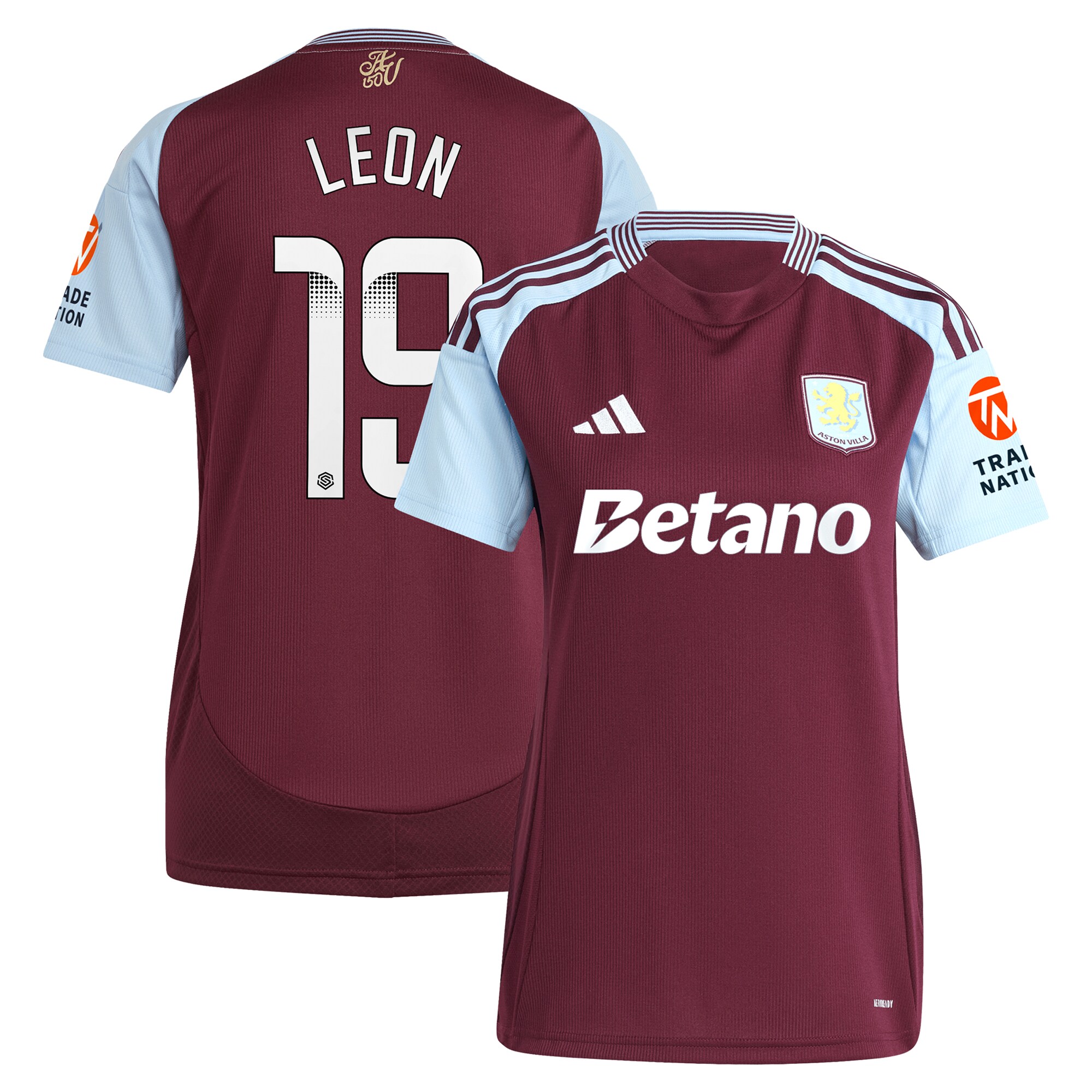 AVFC aston villa wsl adidas home shirt 2024-25 – womens with leon 19 printing Collection | Official Aston Villa Kits and Apparel