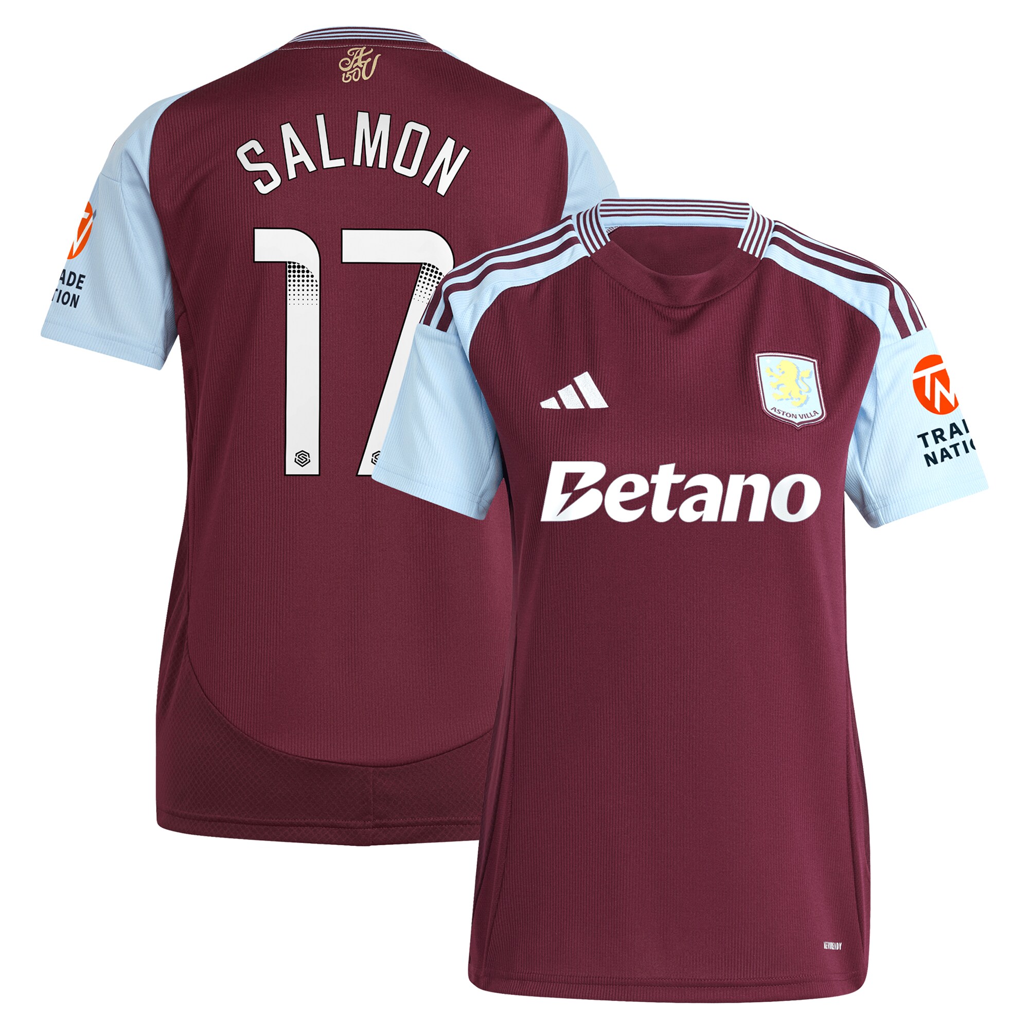 AVFC aston villa wsl adidas home shirt 2024-25 – womens with salmon 17 printing Collection | Official Aston Villa Kits and Apparel